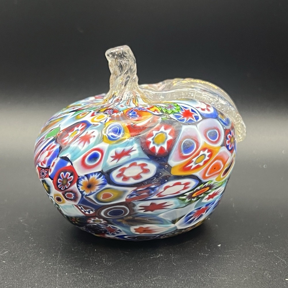 Millefiori Art Glass Apple Gold Flecks on Leaf Hand Blown Paperweight Italy
